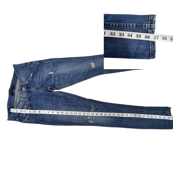 Levi's Too Superlow 524 Distressed Denim Blue Skinny Jeans Size 1 Medium - Picture 12 of 15